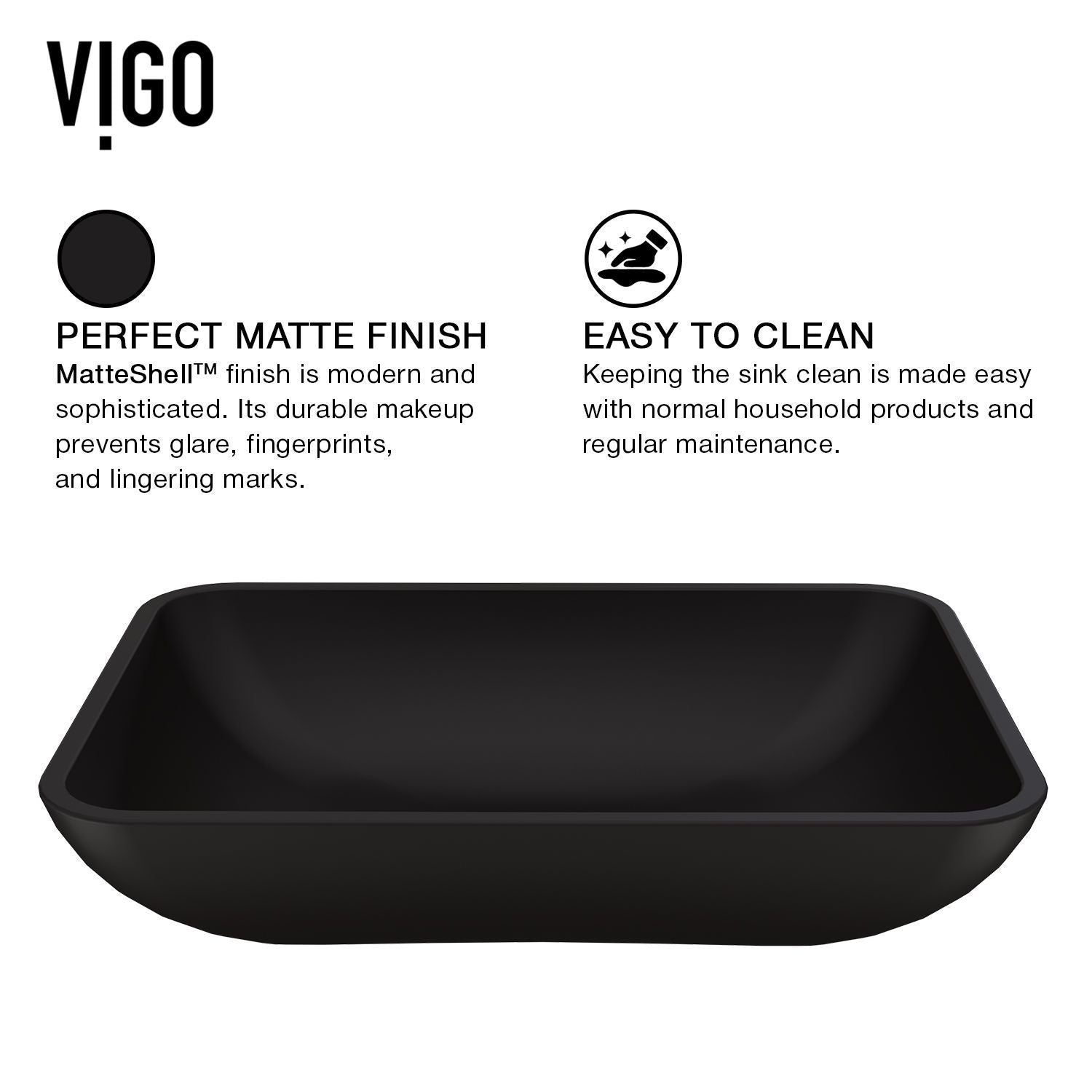 Sottile MatteShell Matte Black Bathroom Sink/Basin Set with Sterling Faucet and Glass Rectangular Vessel E8L3 - product image 4