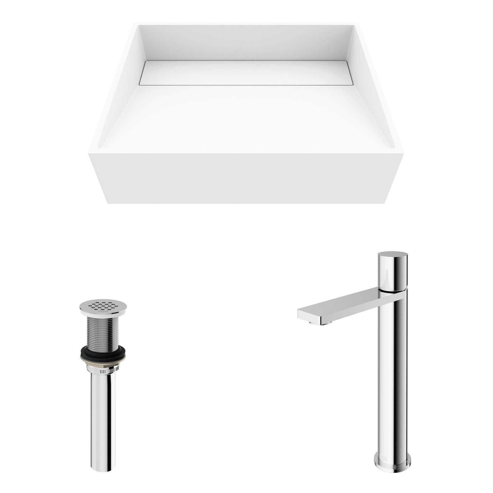 Starr Glass MatteStone White Bathroom Sink/Basin Set with Gotham Faucet and Rectangular Composite Vessel W0W8 - product image 2