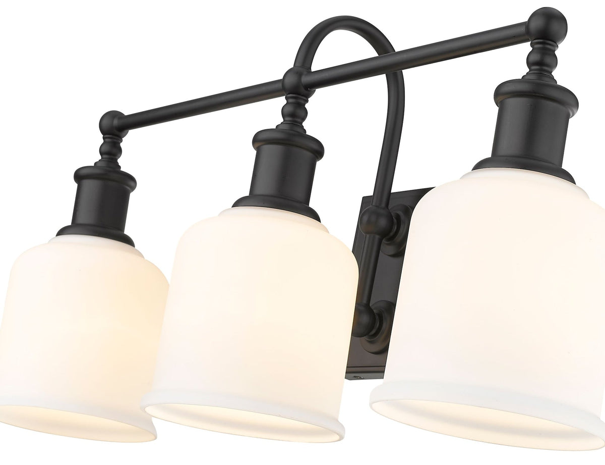 Bryant 3-Light Vanity Light, Black with Opal Shade Q8F6 - product image 5