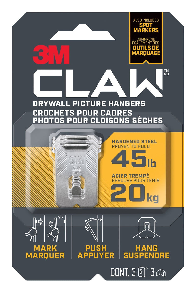 3M Claw DrywAll Picture Hanger, 45-lb Capacity, 3 Hangers per Pack B1X9