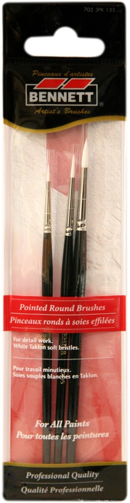 Professional Artist Pointed Round Tip Paint Brushes, 3-pk O8I0