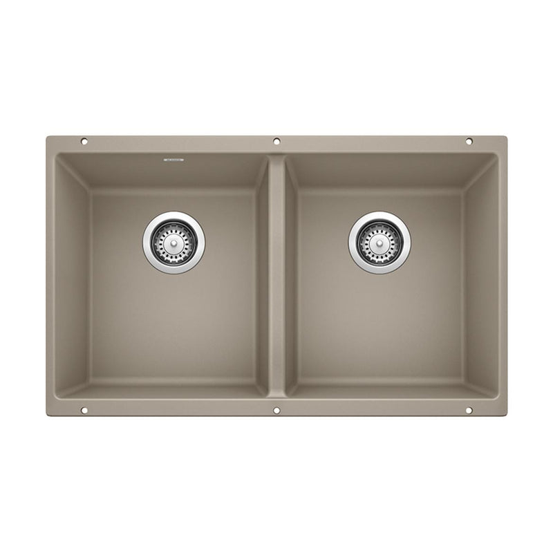 Precis SILGRANIT 29-in 50/50 Double Bowl Undermount Kitchen Sink, Truffle R2A2