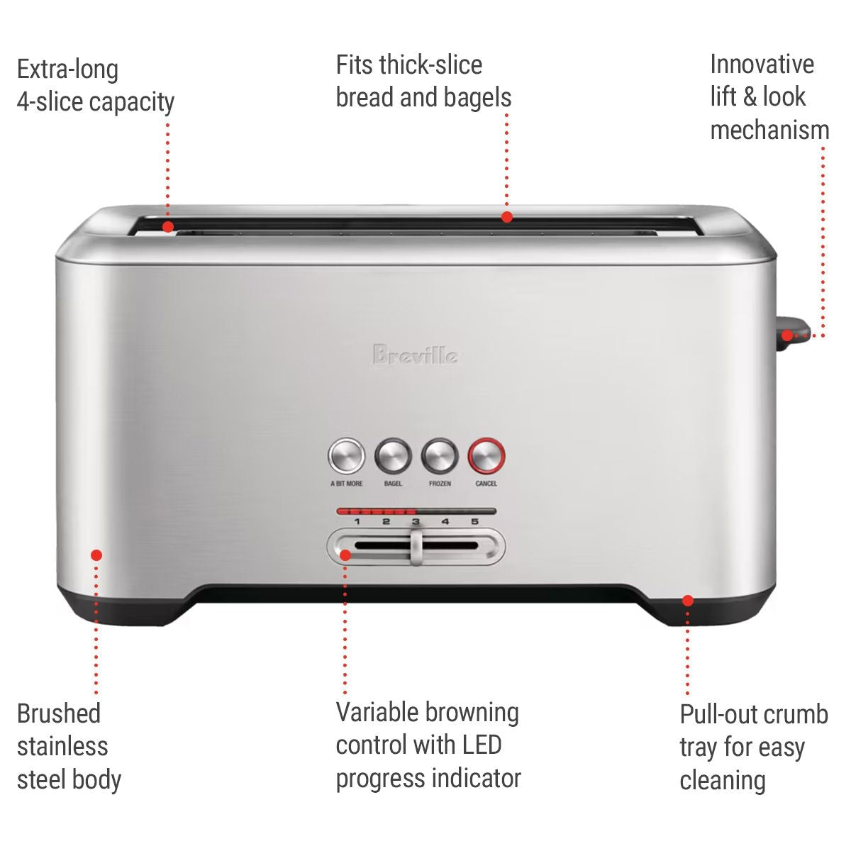 ‘A Bit More’ 4-Slice Toaster, Brushed Stainless Steel L4T4 - product image 4