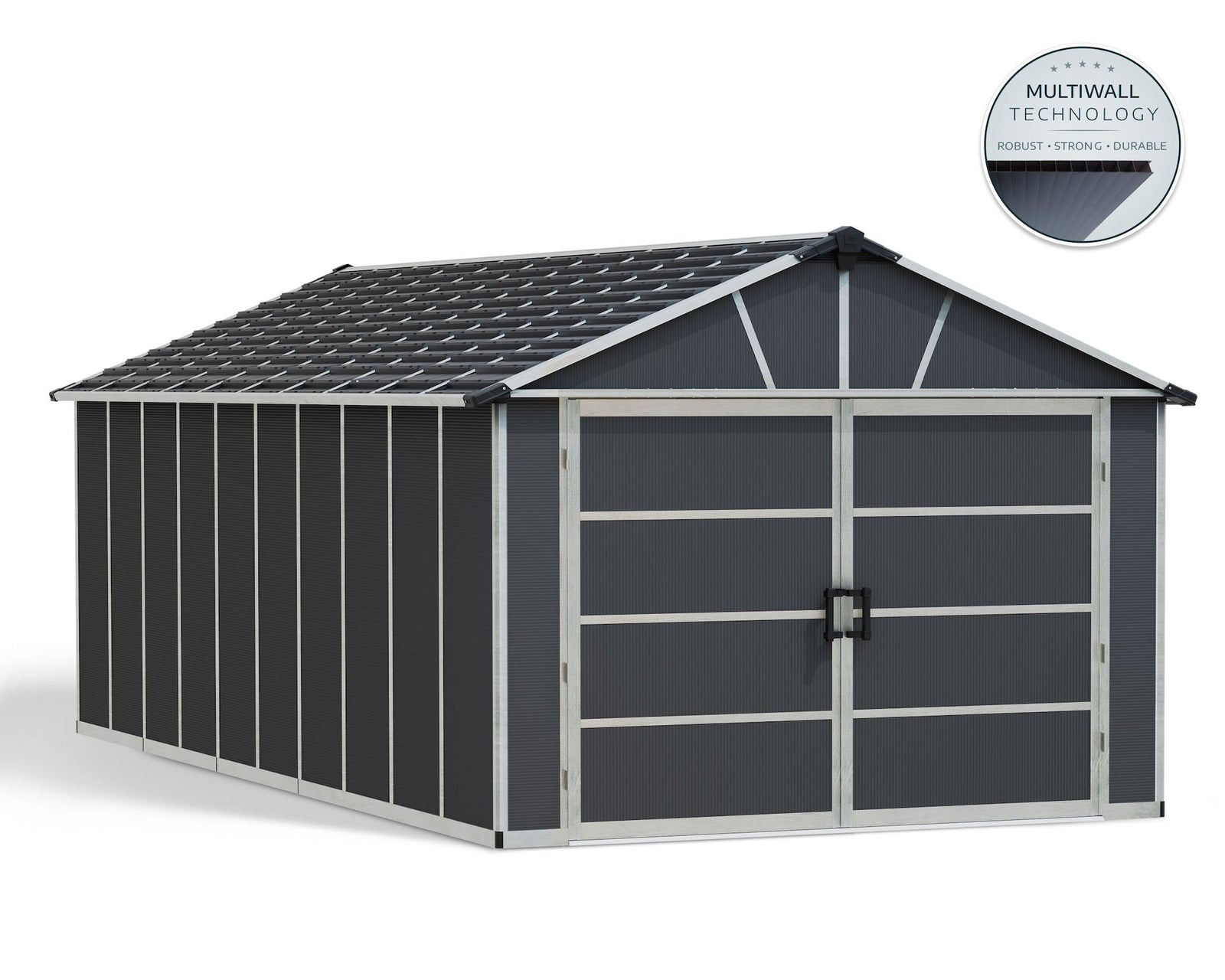 by Palram Yukon 2-Door Car Garage/Utility Storage Shed Kit, Dark Grey, 11x21-ft D9J0 - product image 3