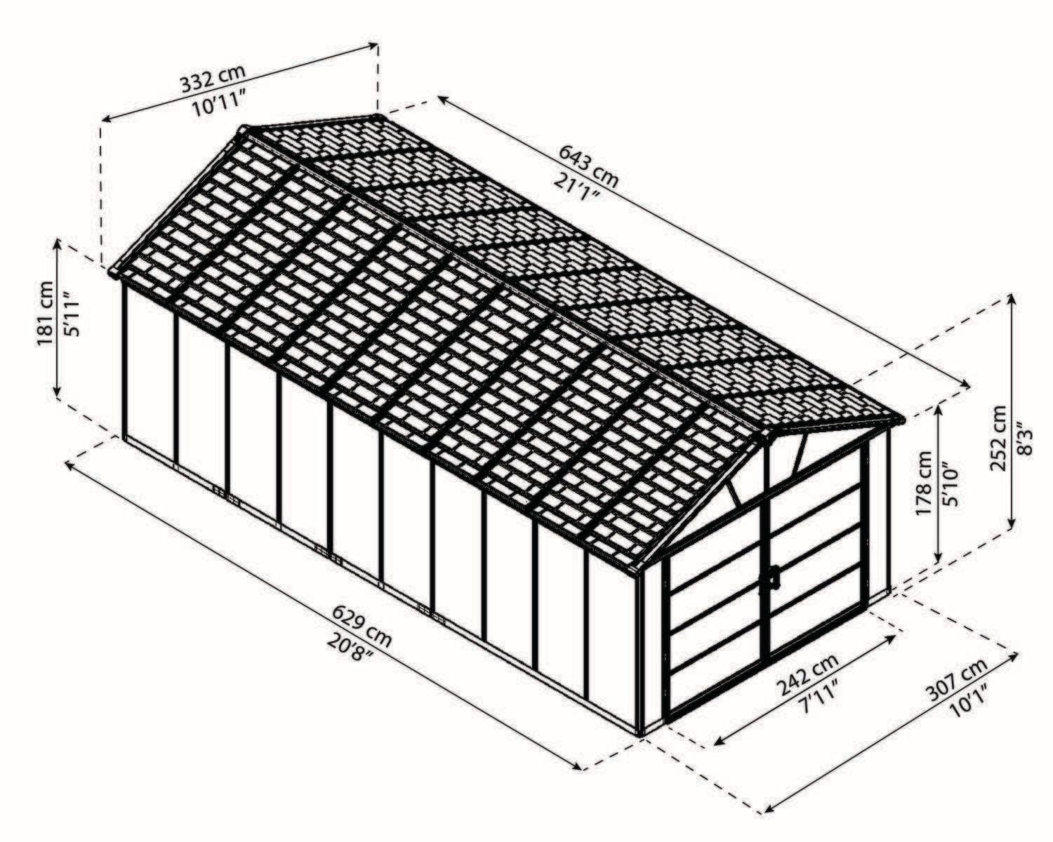 by Palram Yukon 2-Door Car Garage/Utility Storage Shed Kit, Dark Grey, 11x21-ft D9J0 - product image 5