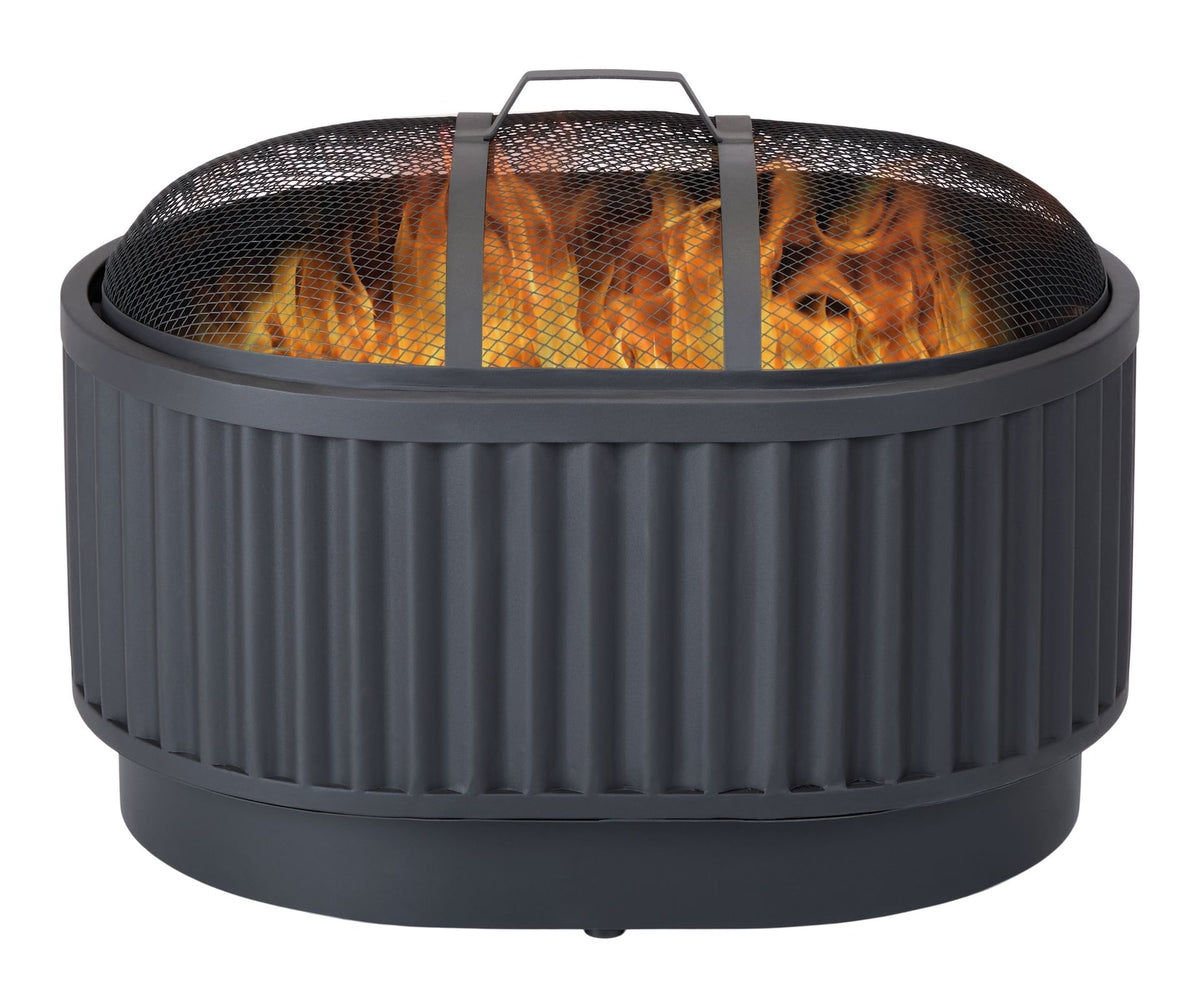 Barbeau Oval Outdoor Fluted Wood Firepit, 28-in, Black B3H4 - product image 3