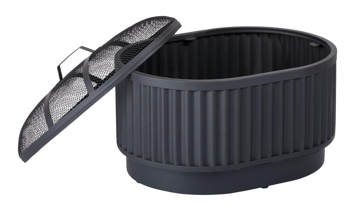 Barbeau Oval Outdoor Fluted Wood Firepit, 28-in, Black B3H4 - product image 5