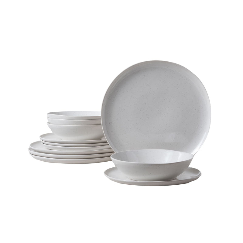 Bettina Glossy Stoneware Dinnerware Set, Serves 4, 12-pc, White Speckle W1Z4
