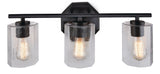 Bridgewater 3-Light Vanity Light Fixture with Rippled Glass Shade, Black J6C2 - product image 1