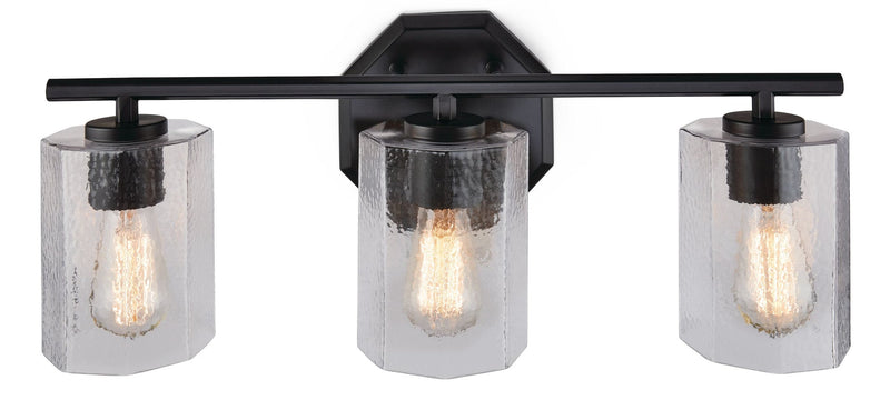Bridgewater 3-Light Vanity Light Fixture with Rippled Glass Shade, Black J6C2