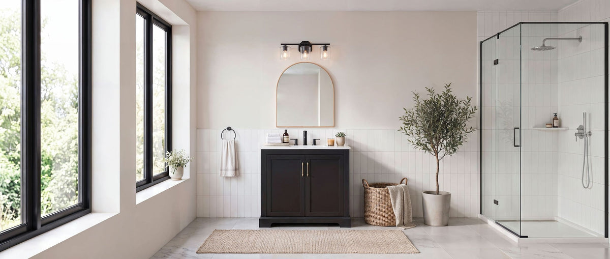 Bridgewater 3-Light Vanity Light Fixture with Rippled Glass Shade, Black J6C2 - product image 6