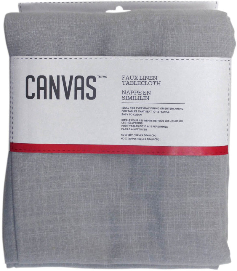 Faux Linen Rectangle Tablecloth, 60-in x 120-in, Light Grey J0E6