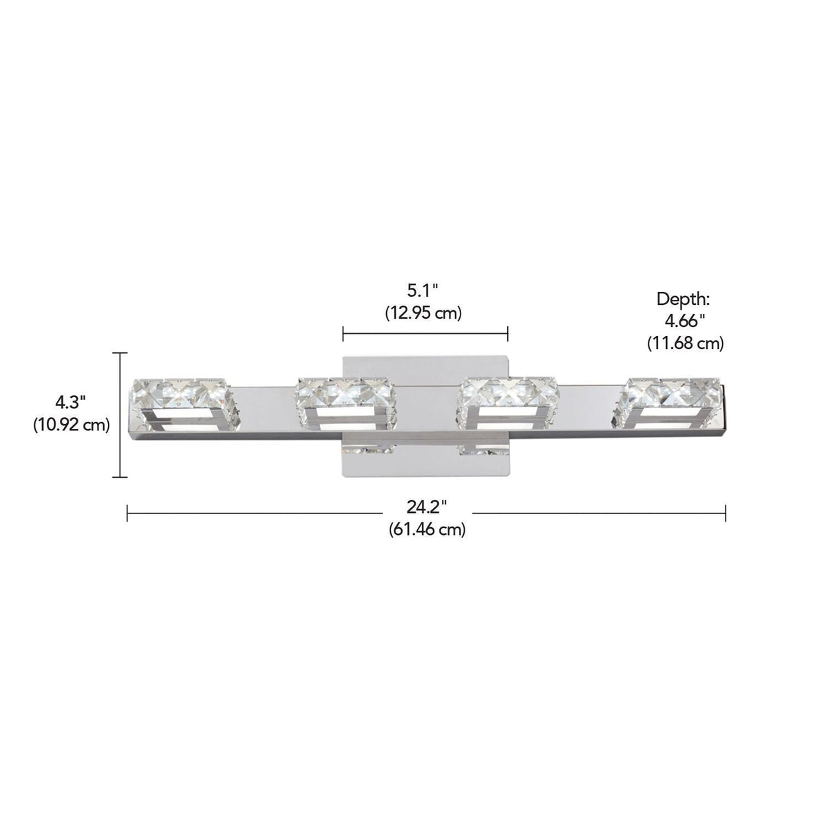 Isabella 4-Light Crystal Design LED Vanity Light Fixture, Chrome D7S8 - product image 6