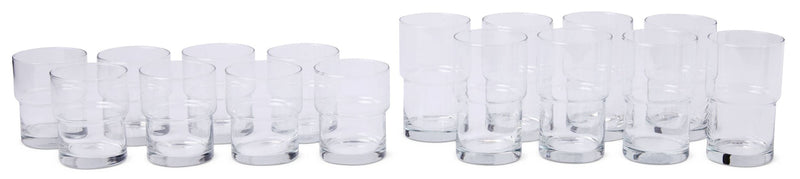 Stacking Glassware Tumbler Set, 12 & 16 oz, 16-pc X2R9