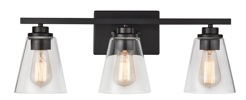 Venlaw 3-Light Vanity Light Fixture with Clear Glass Shade, Matte Black Y4D5