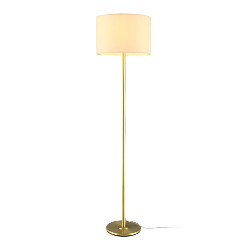 White Drum Shade Floor Lamp, 16-in, Metallic Gold/Matte Brass O5R8