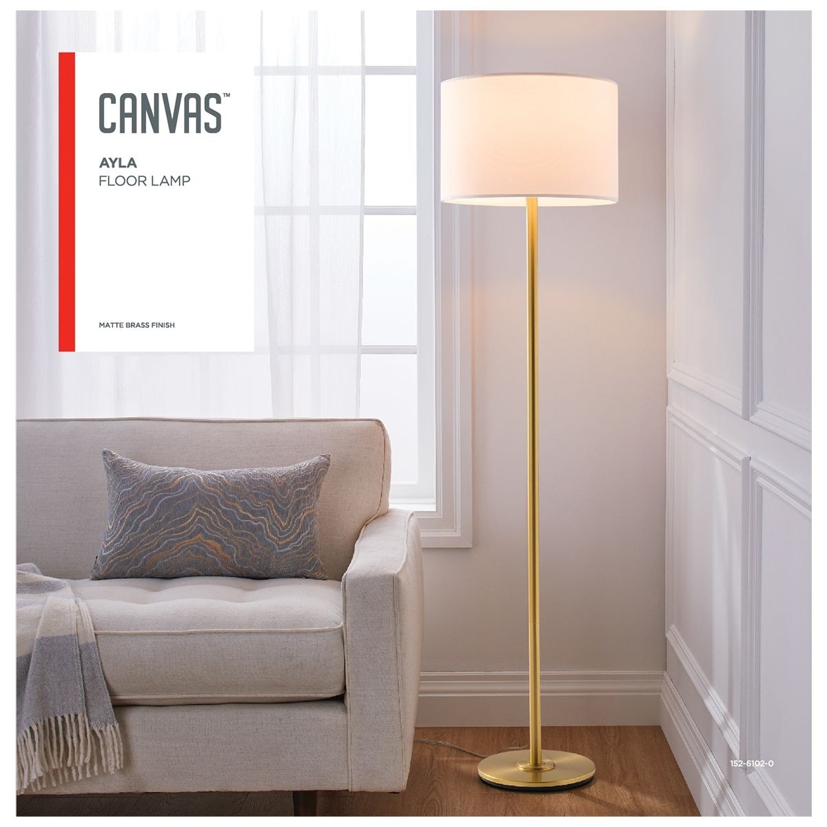 White Drum Shade Floor Lamp, 16-in, Metallic Gold/Matte Brass O5R8 - product image 4