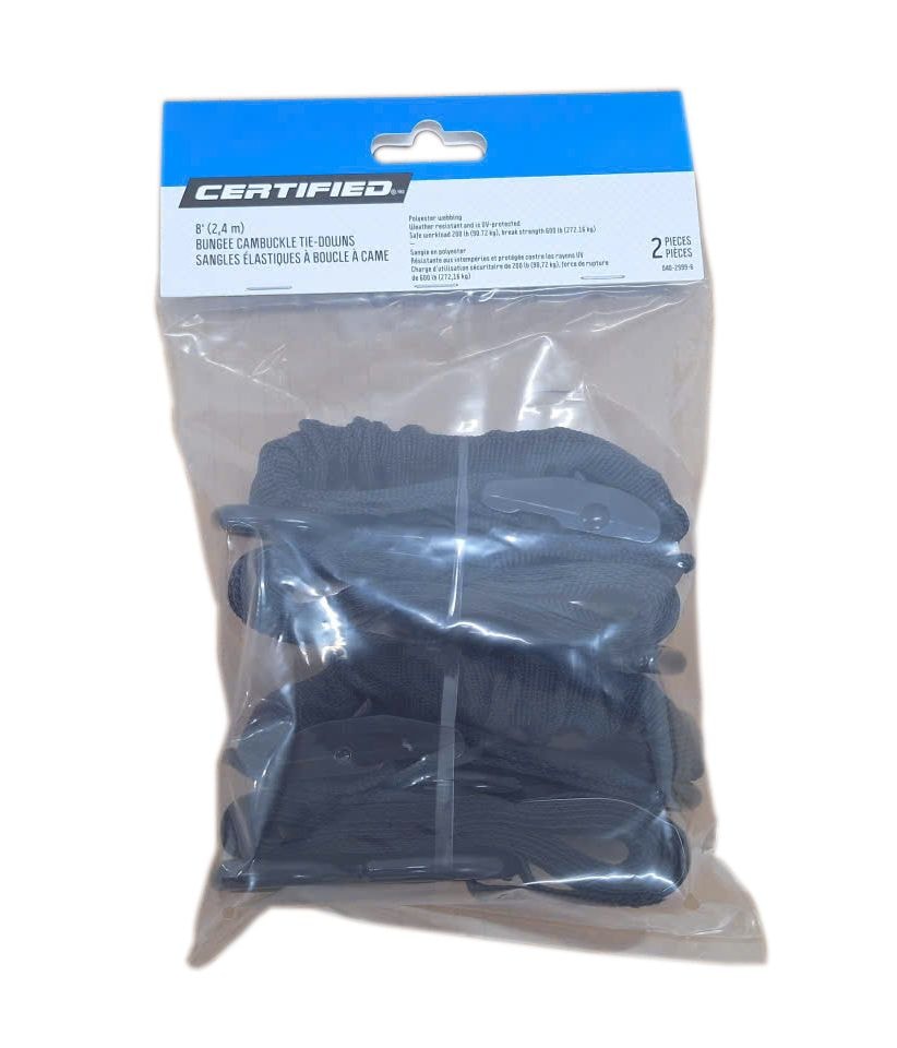 Bungee Cam-Buckle Tie-Down, 600-lb Break Strength, Black, 8-ft, 2-pk U6F1 - product image 4