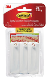 Adhesive Sawtooth Picture Hanging Hooks with Adhesive Strips, White, 4-lbs, 3 Strips per Pack V3T1 - product image 1