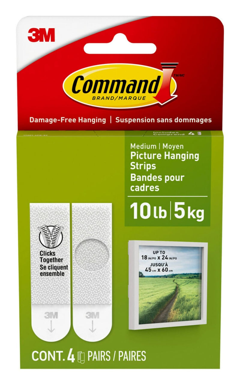 Medium Adhesive Picture Hanging Strips, White, 9-lbs, 3 Strips per Pack O7Z0