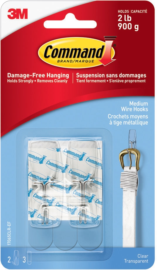 Medium Wire Toggle Hooks with Adhesive Strips, Clear, 2-lbs, 2 Strips per Pack Q7Y8