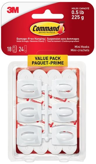 Mini Hooks Value Pack with Adhesive Strips, Clear, 0.5-lbs, 18 Strips per Pack R0F6 - product image 1