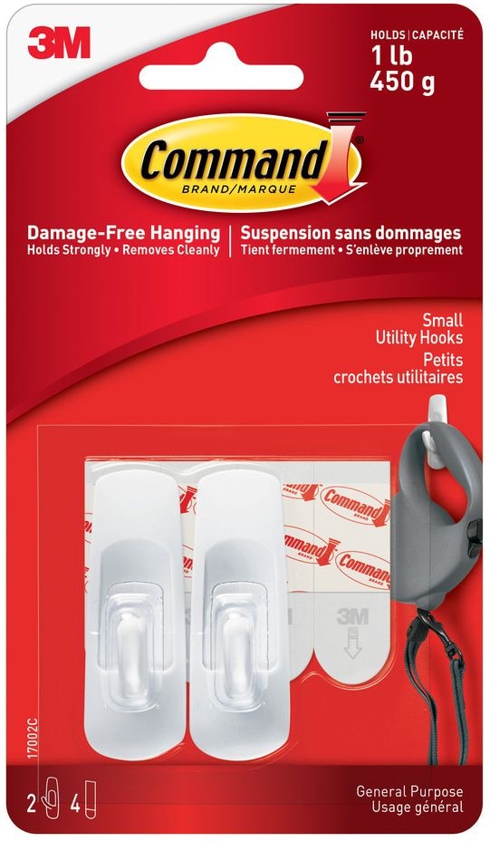Small Utility Hooks Value Pack with Adhesive Strips, White, 1-lb, 2 Strips per Pack T1A2 - product image 1