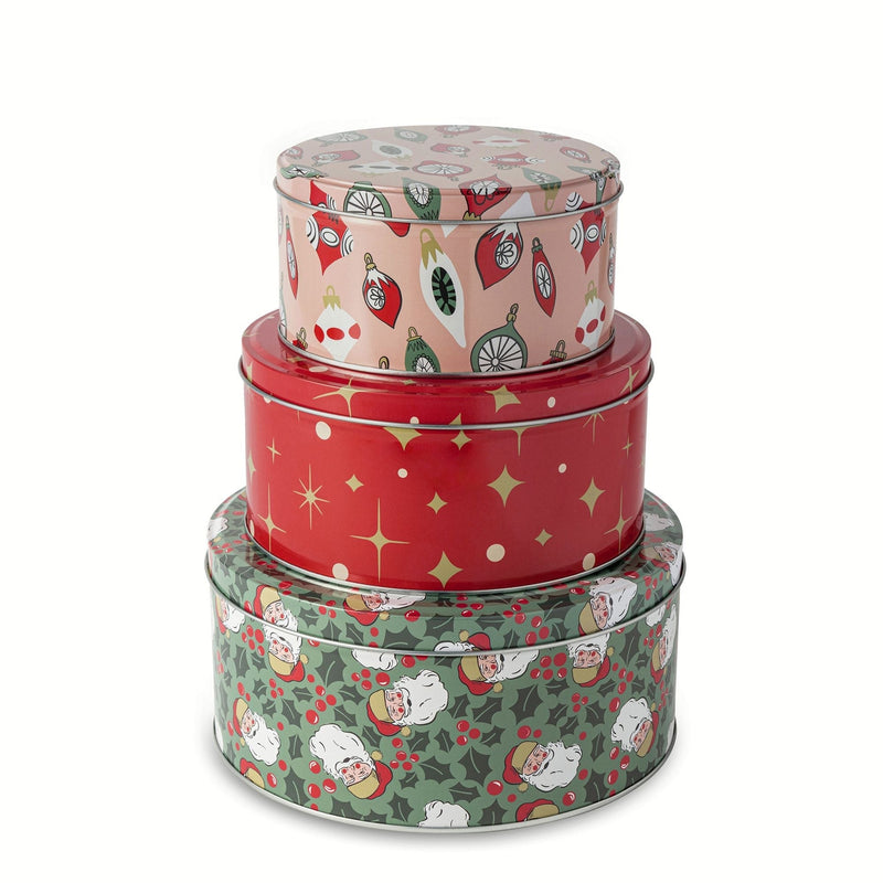 Home Retro Print Nested Storage Tin Canister Set with Lids, 3 Count R8N0