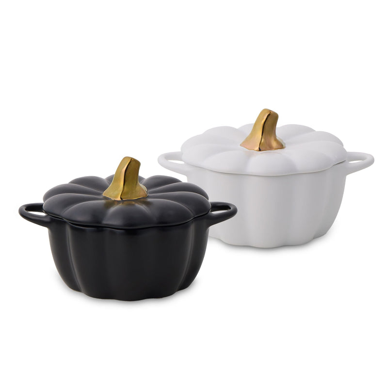 Kitchen 320-mL Black/White Ceramic Pumpkin Cocotte, 2-pk X3O3