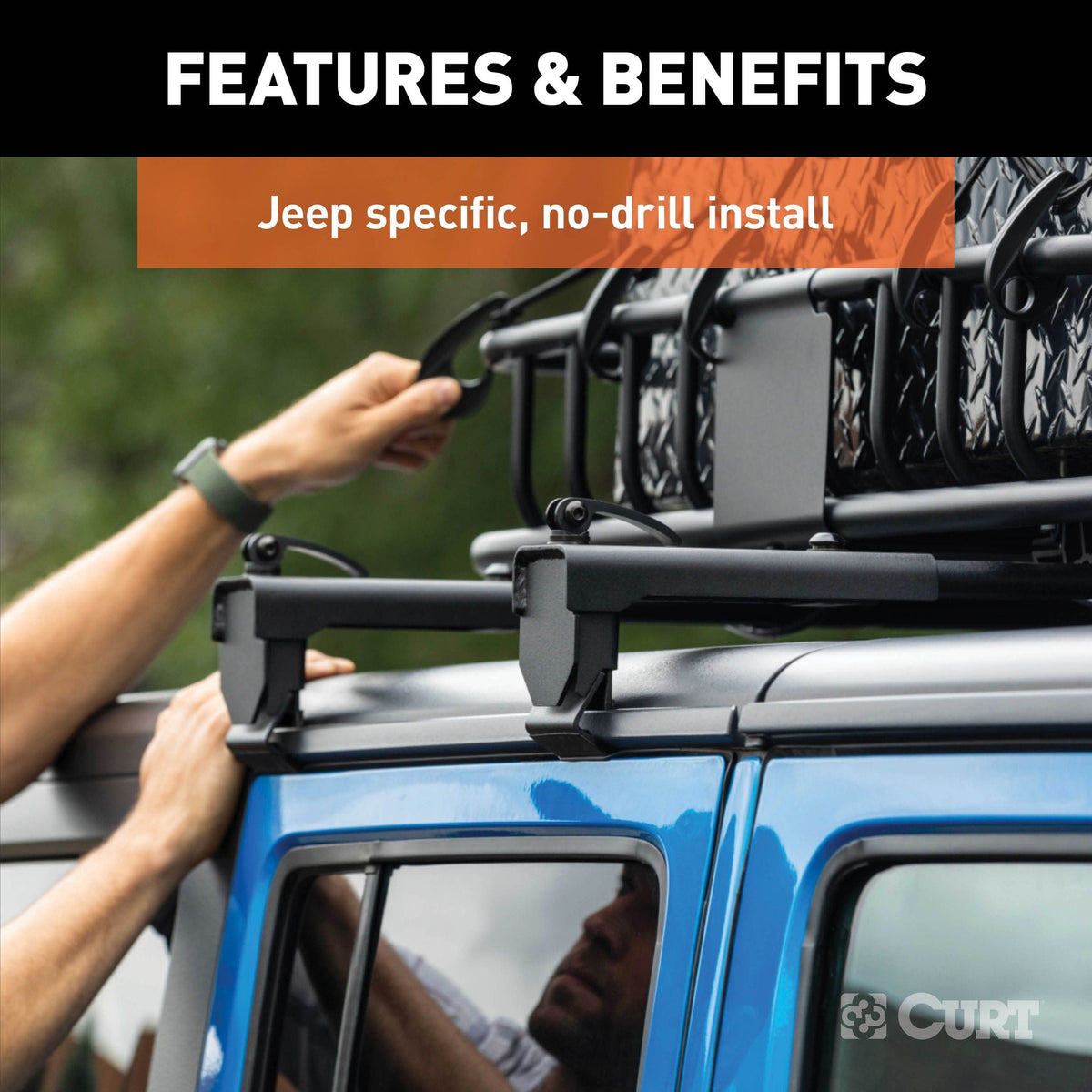 18119 Quick-Release Roof Rack Crossbars, Black Steel, Select Wrangler JK E0W7 - product image 4