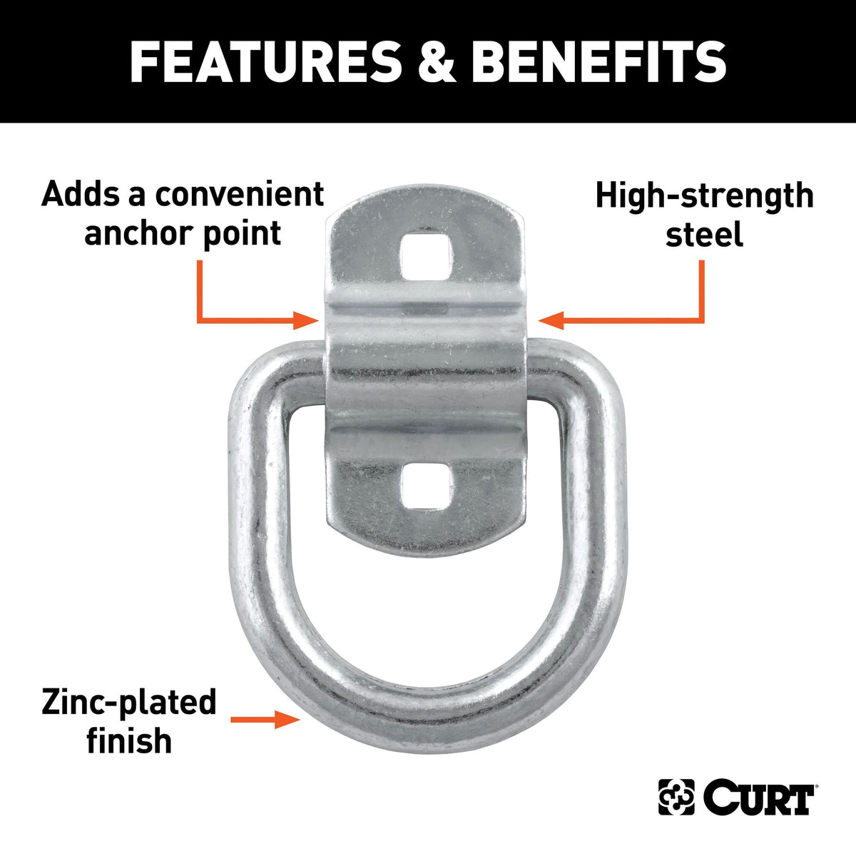 83742 3-in x 3-in Surface-Mounted Tie-Down D-Ring (3600-lb, Clear Zinc) H2C1 - product image 3