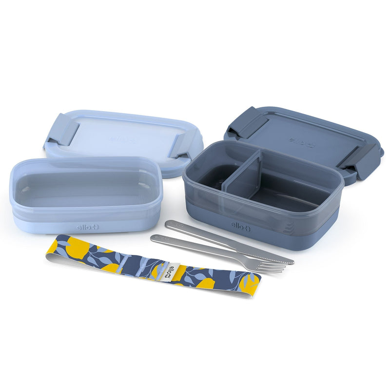Stackable Bento Lunch Food Storage Container with Stainless Steel Flatware, Blue, 2-pk M8I1