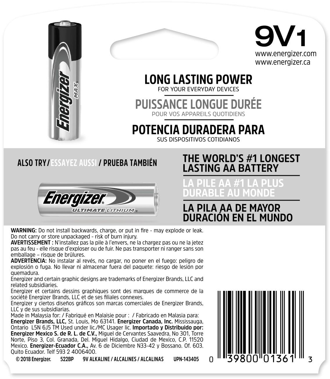 Max 1-pk 9V / 9 Volt Alkaline Battery, Long Lasting, All Purpose S9I1 - product image 3
