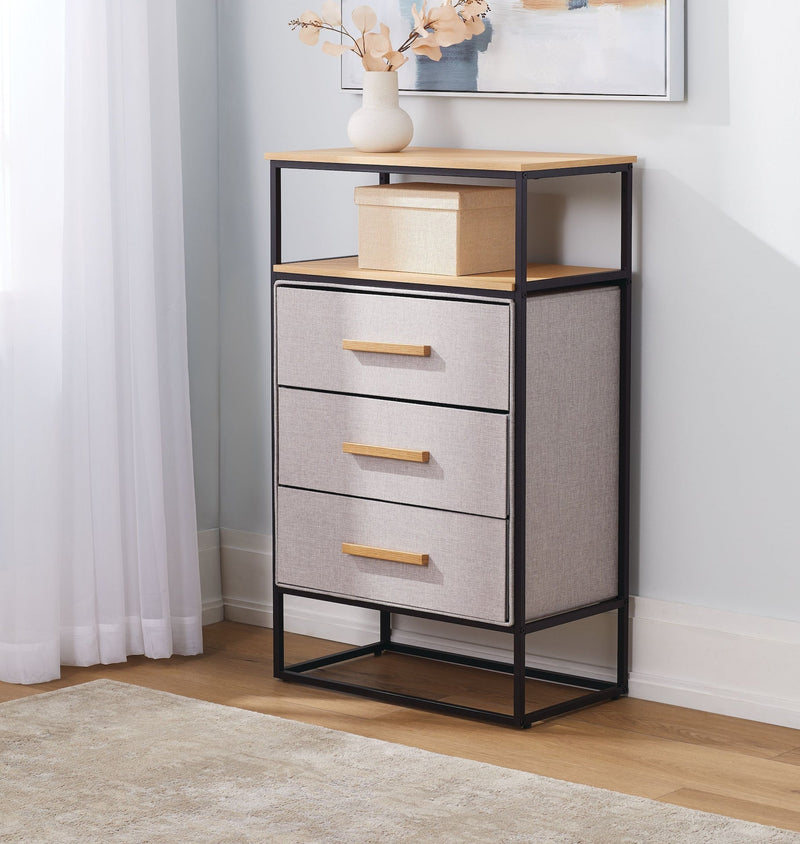 Fabric 3-Drawer 1-Shelf Storage Organizer, Wood U0Y5