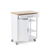 Wood Top Kitchen Utility Storage Cart/Island With Locking Wheels, White O8Z7 - product image 1