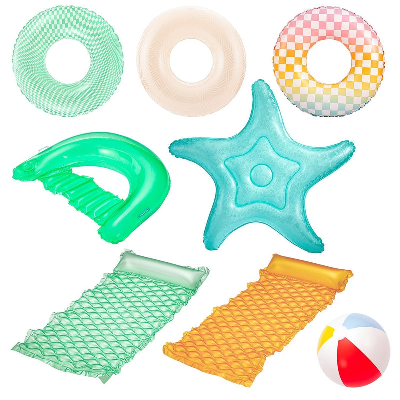 Party Pack Pool Loungers with Inflation Tool, 9-pc F0T9