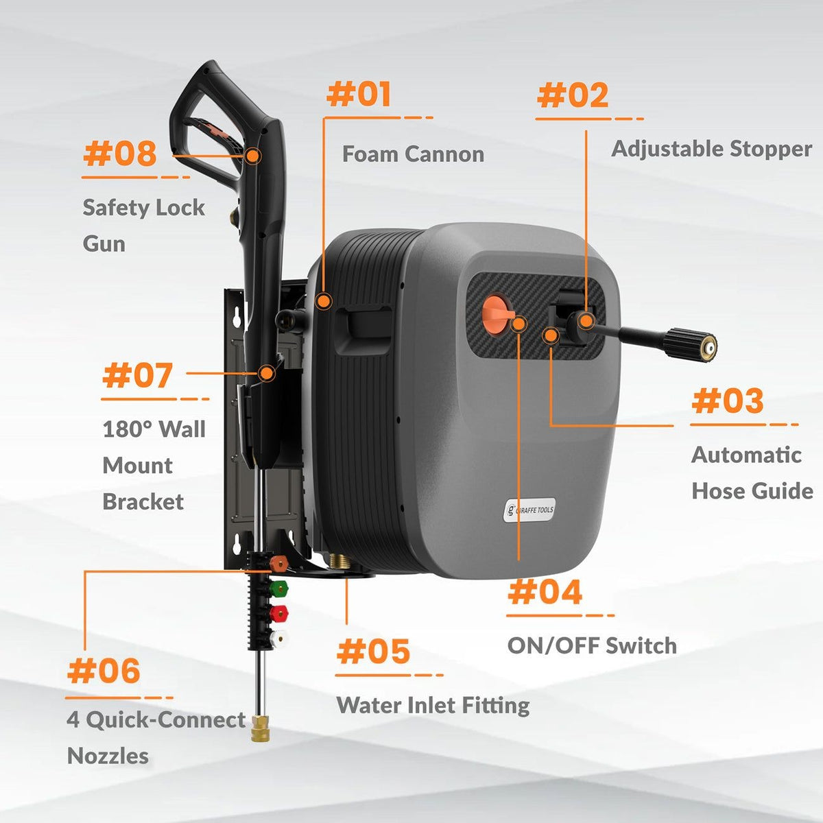 Tools Grandfalls G20 Wall Mounted 1900 PSI 2.2 GPM Brushless Electric Pressure Washer with 65-ft Retractable Hard Hose G8R7 - product image 3