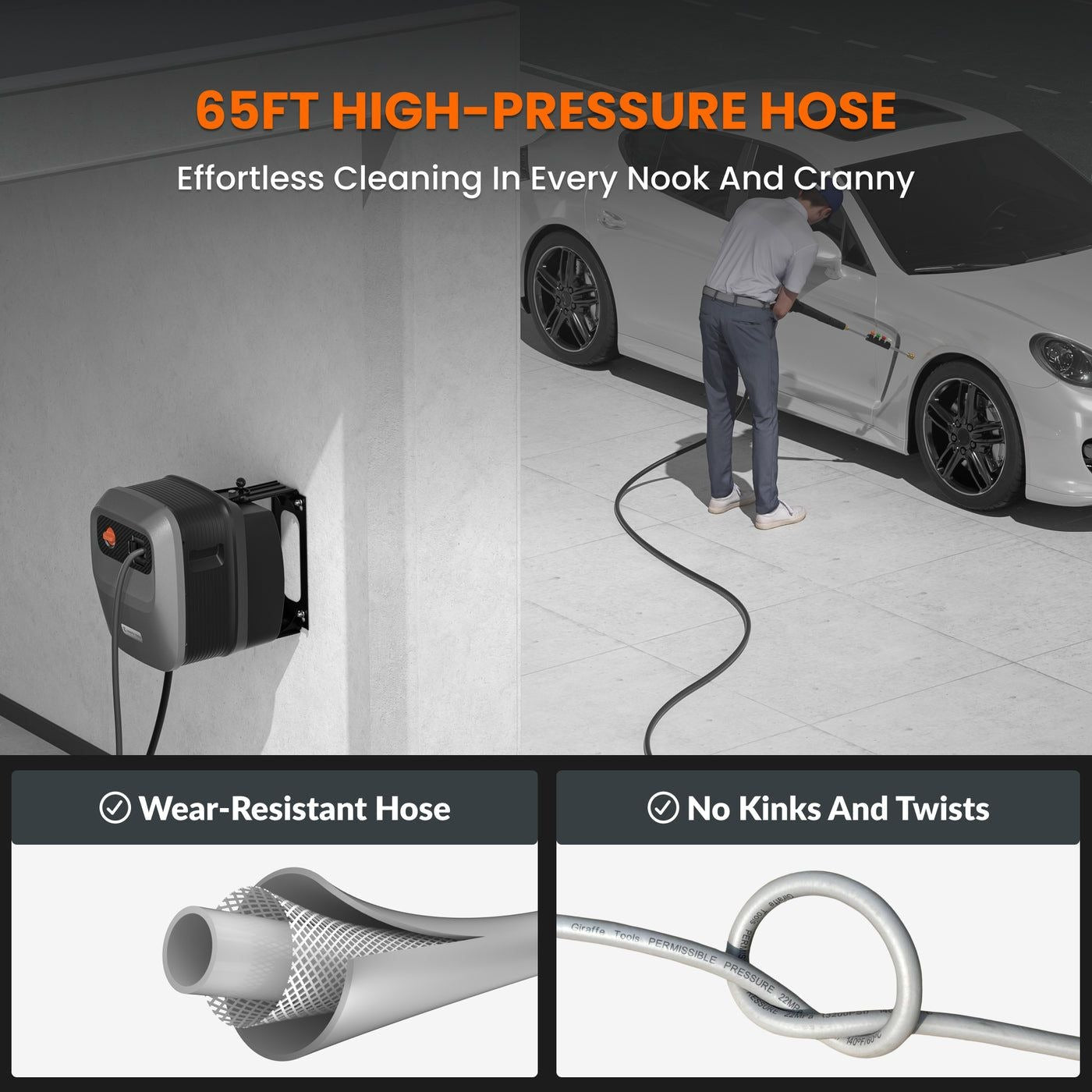 Tools Grandfalls G20 Wall Mounted 1900 PSI 2.2 GPM Brushless Electric Pressure Washer with 65-ft Retractable Hard Hose G8R7 - product image 5