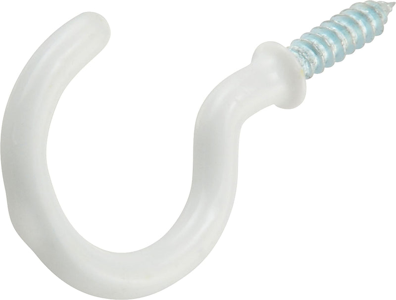 Steel Vinyl Mug Cup Hooks, Screw-In, White, 1-1/4in, 3-pk I1M6