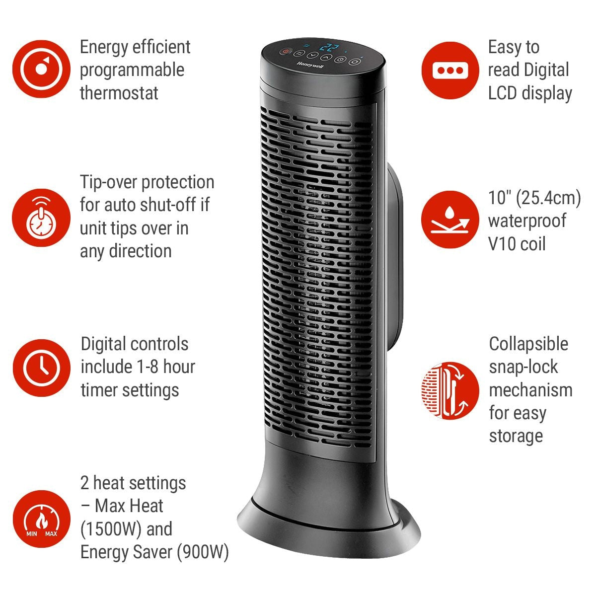 HCE352C Digital Tower Ceramic Space Heater withThermostat, 1500W, Black H9B2 - product image 4