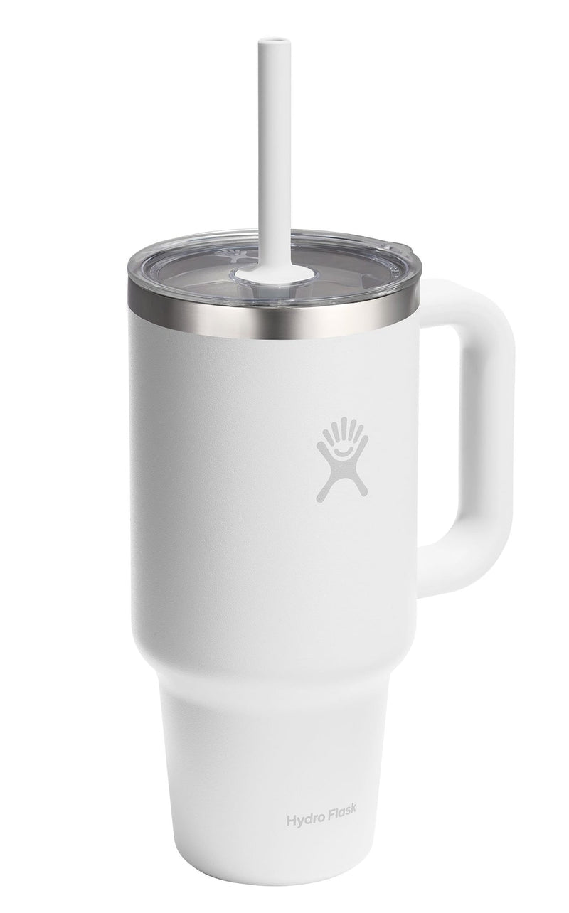 Stainless Steel Insulated Travel Tumbler with Clear Lid, White, 32-oz X8B2