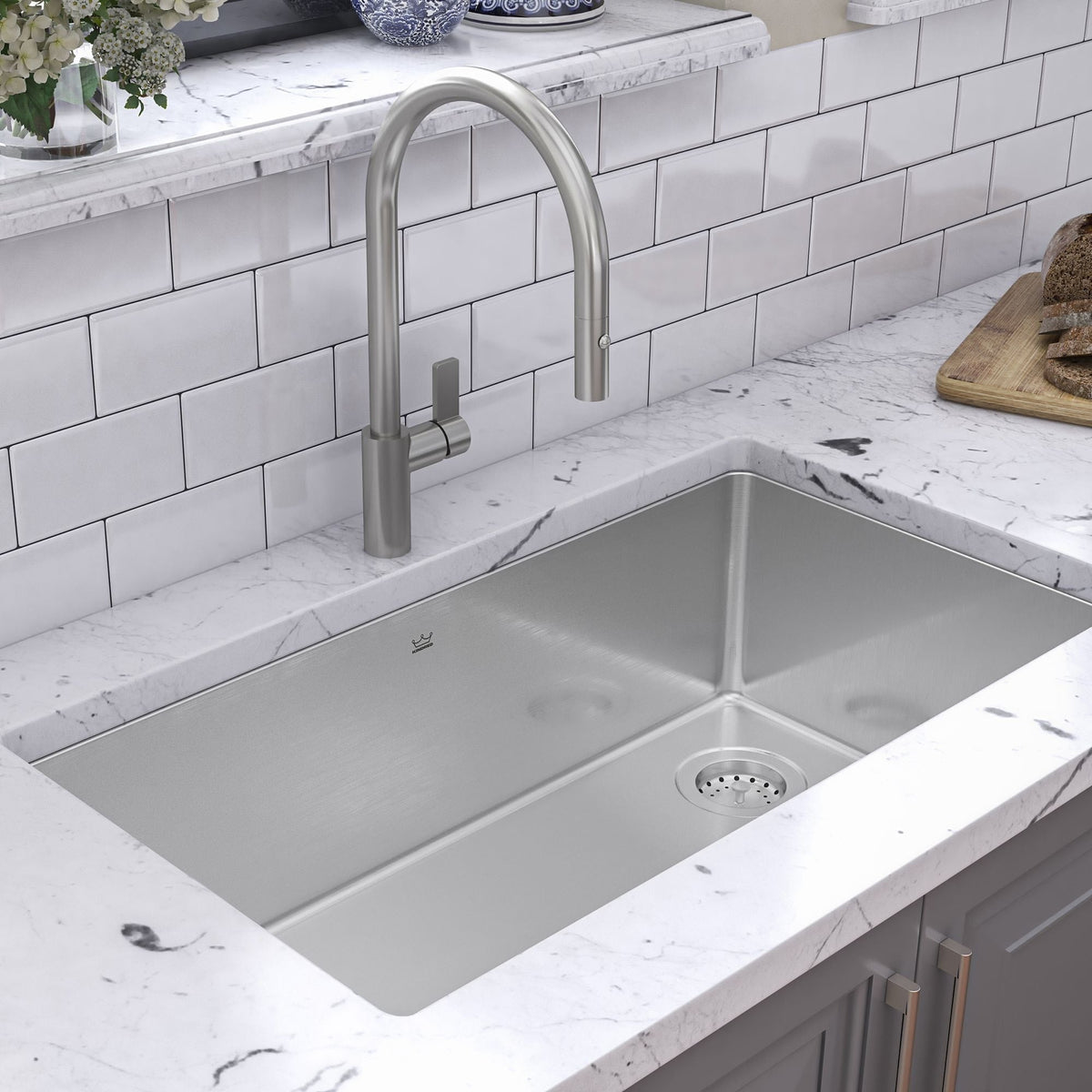 Brookmore Undermount Single Bowl Off Set Waste Kitchen Sink, 32.5-in x 18.1-in x 9-in, Stainless Steel G6F3 - product image 3