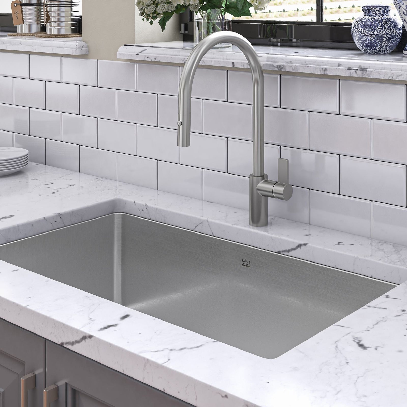 Brookmore Undermount Single Bowl Off Set Waste Kitchen Sink, 32.5-in x 18.1-in x 9-in, Stainless Steel K9A4 - product image 4