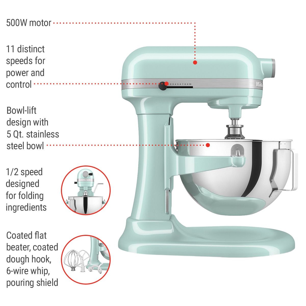 5.5 Quart Bowl-Lift Stand Mixer, 11 Speed Professional Mixer, Ice Blue Z8R2 - product image 5