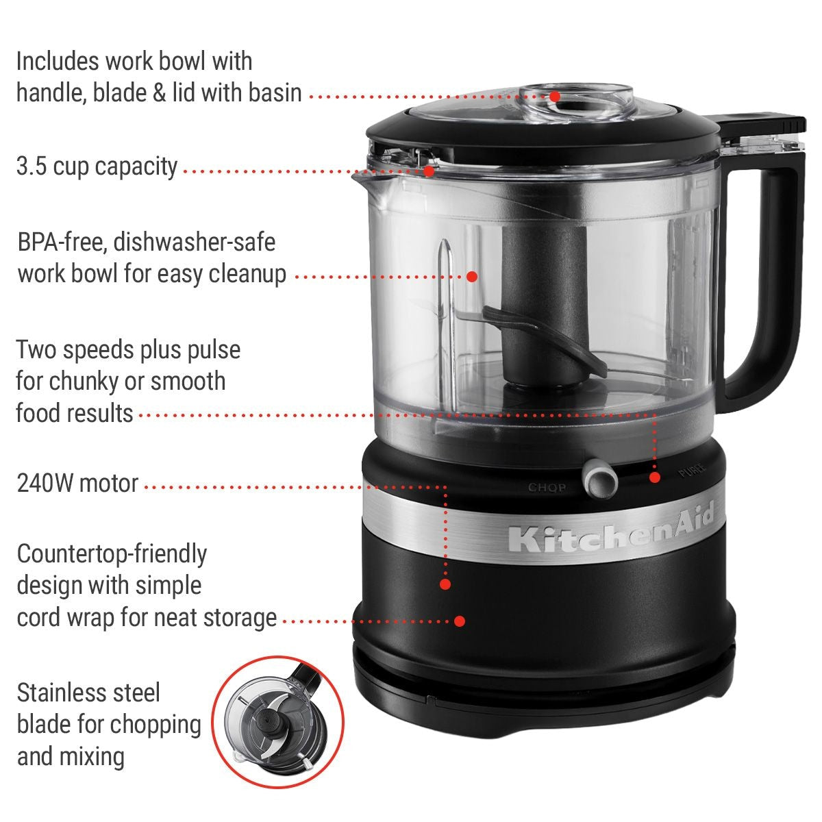 Compact Food Chopper with Dishwasher Safe Parts, Black Q3E4 - product image 4