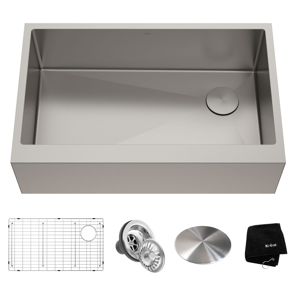 Kore Apron Front Farmhouse Stainless Steel Single Bowl Kitchen Sink with Add-Ons, 33x21x10-in E7K8 - product image 1