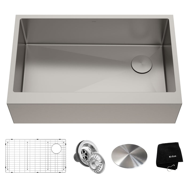 Kore Apron Front Farmhouse Stainless Steel Single Bowl Kitchen Sink with Add-Ons, 33x21x10-in E7K8