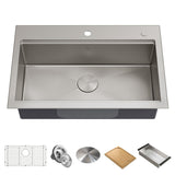 Kore Top/Undermount Stainless Steel Single Bowl Kitchen Sink with Add-Ons, 32x21x9-in D7L9 - product image 1