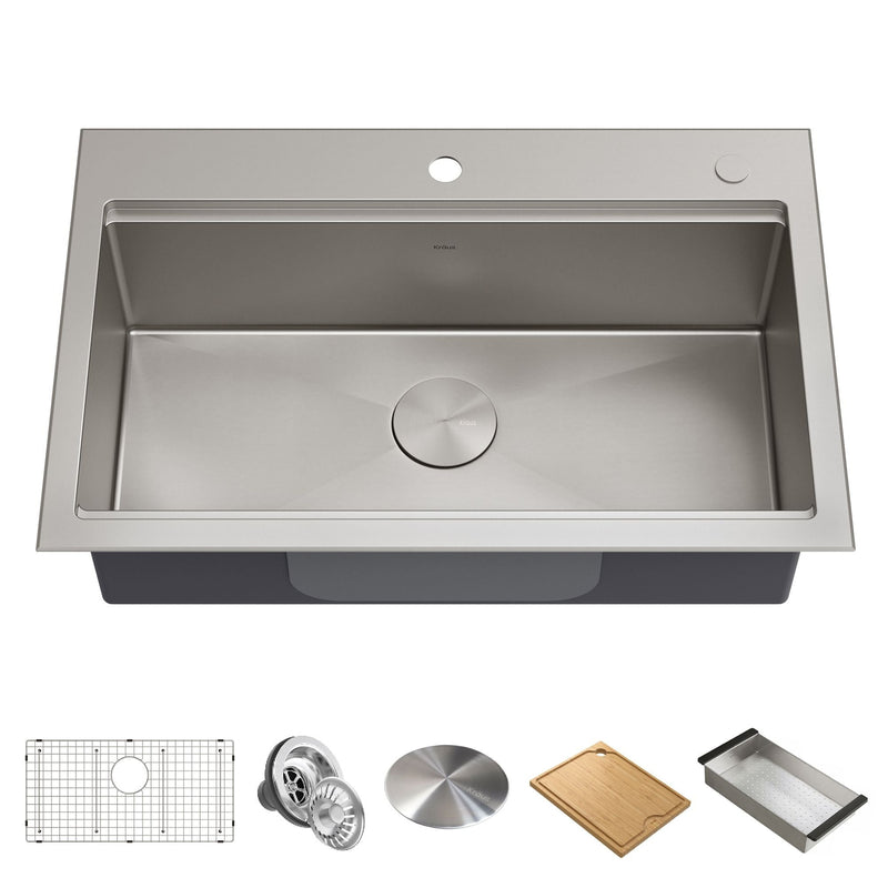 Kore Top/Undermount Stainless Steel Single Bowl Kitchen Sink with Add-Ons, 32x21x9-in D7L9