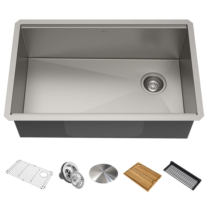 Kore Undermount Stainless Steel Single Bowl Kitchen Sink with Add-Ons, 30x19x11-in Y0Z6
